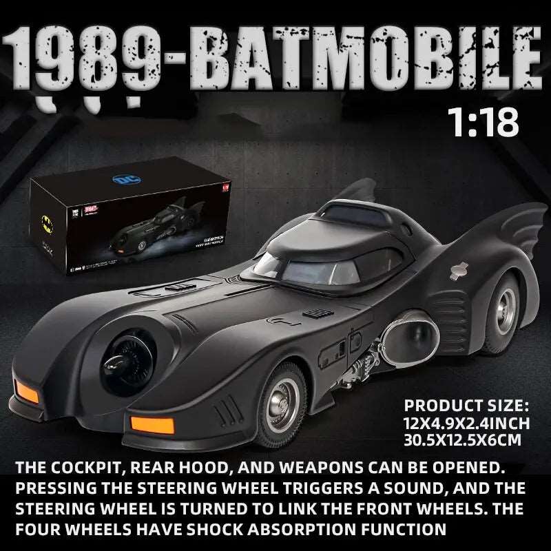 1989 Batmobile Die - cast 1:18 with Batman Figure - Collectible - SHAKLABS STORE