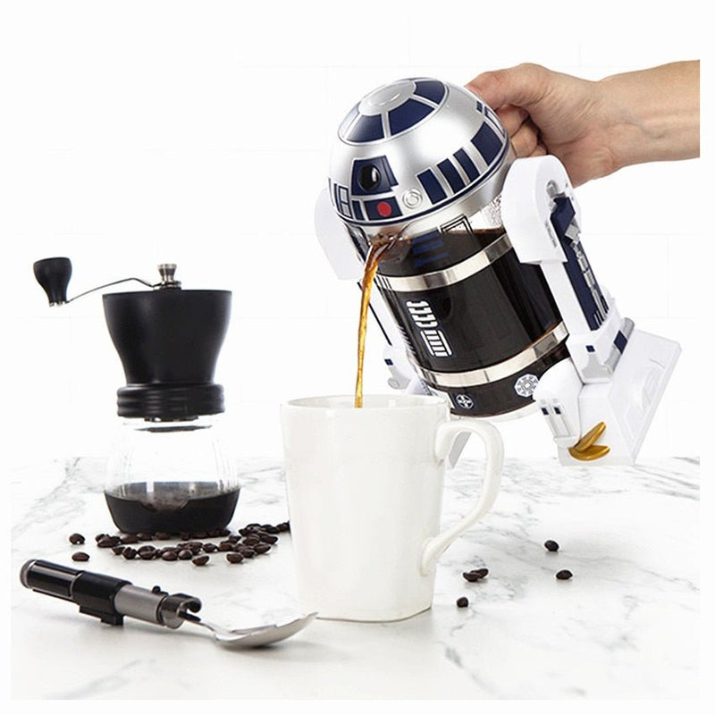 960ml Moka Coffee Machine R2 - d2 Cartoon Star Wars Robot Office Home Manual Thermal Stainless Steel Pressing Mini Coffee Pot - SHAKLABS STORE