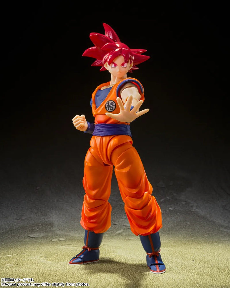 Original BANDAI S.H.Figuarts Super Saiyan God Red Hair Son GOKU Dragon Ball Z Anime Action PVC Model Collection Birthday Gift