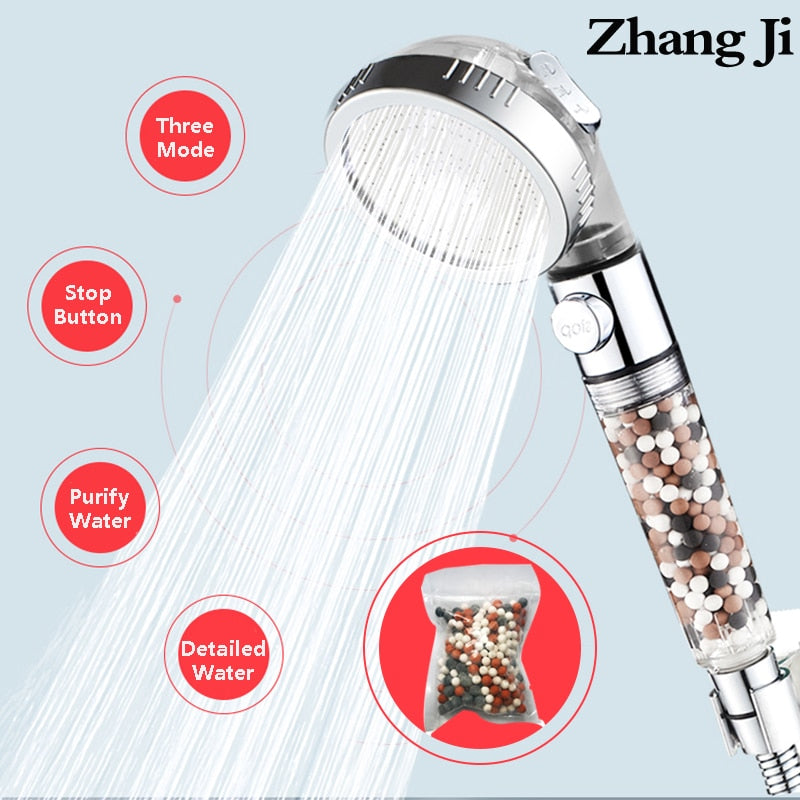 ZhangJi 3 Modes Adjustable High Pressure Shower Head Tourmaline Replaceable Filter SPA Shower Water Saving  Switch Button Shower ShakLabs Store