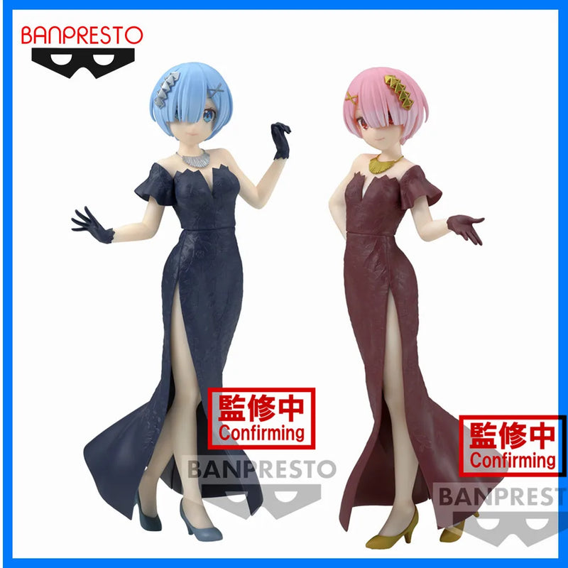 Original Anime Re:Life In A Different World From Zero GLITTER&GLAMOURS Rem Ram PVC Action Figure Collector Banpresto Toys 23cm