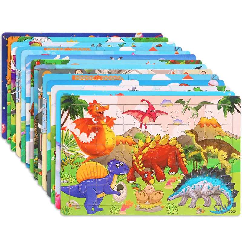 Unleash Your Child's Imagination and Learning with this Engaging 30-Piece Wooden Animal Dinosaur Cartoon Plane Puzzle