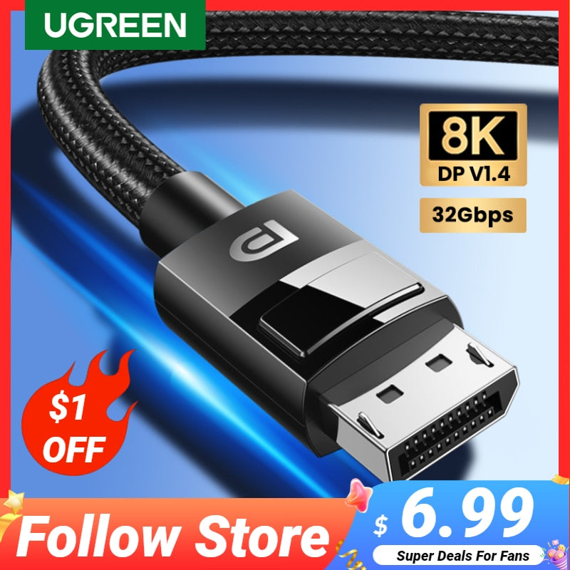 UGREEN Displayport Cable 8K DP1.4 4K144Hz Video Audio Cable for Xiaomi TV Box PC Laptop Monitor Video Game DP Cable Display Port ShakLabs Store