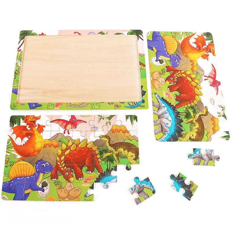 Unleash Your Child's Imagination and Learning with this Engaging 30-Piece Wooden Animal Dinosaur Cartoon Plane Puzzle