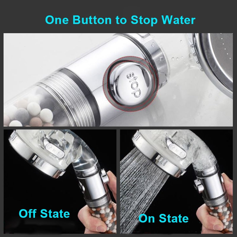 ZhangJi 3 Modes Adjustable High Pressure Shower Head Tourmaline Replaceable Filter SPA Shower Water Saving  Switch Button Shower ShakLabs Store