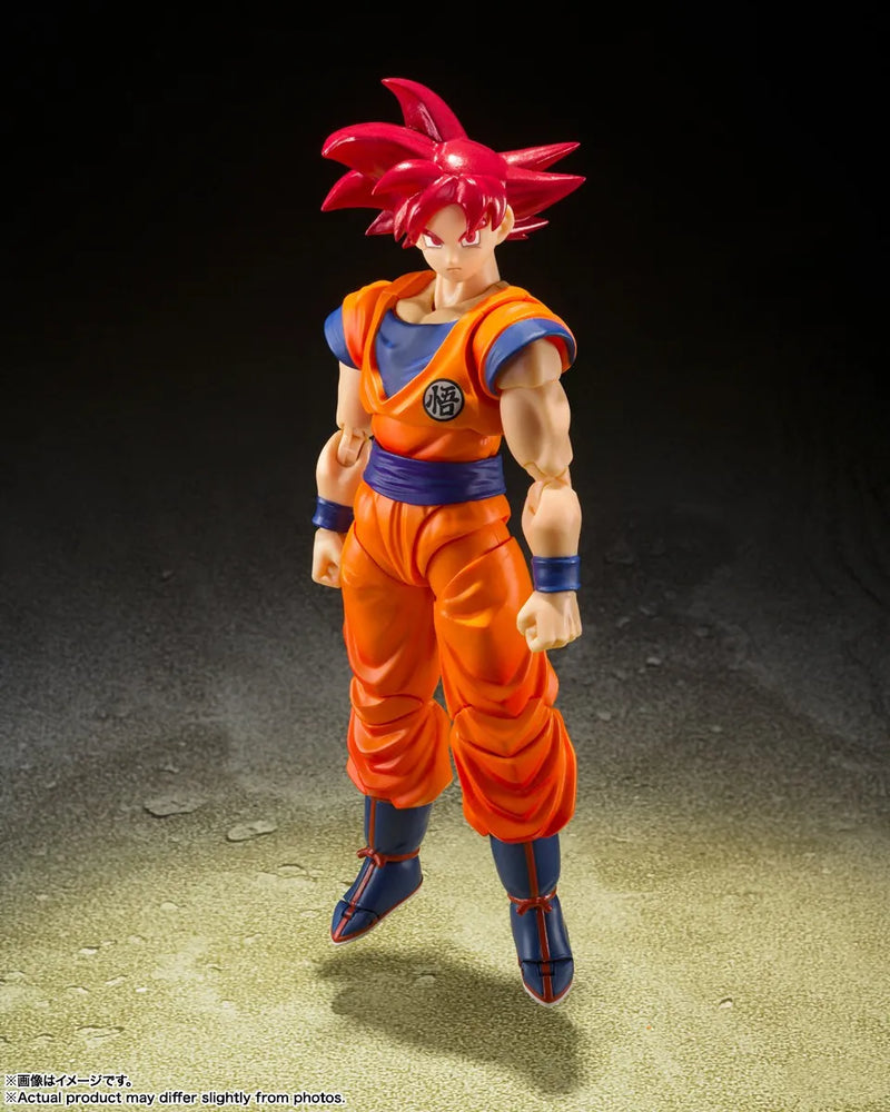 Original BANDAI S.H.Figuarts Super Saiyan God Red Hair Son GOKU Dragon Ball Z Anime Action PVC Model Collection Birthday Gift