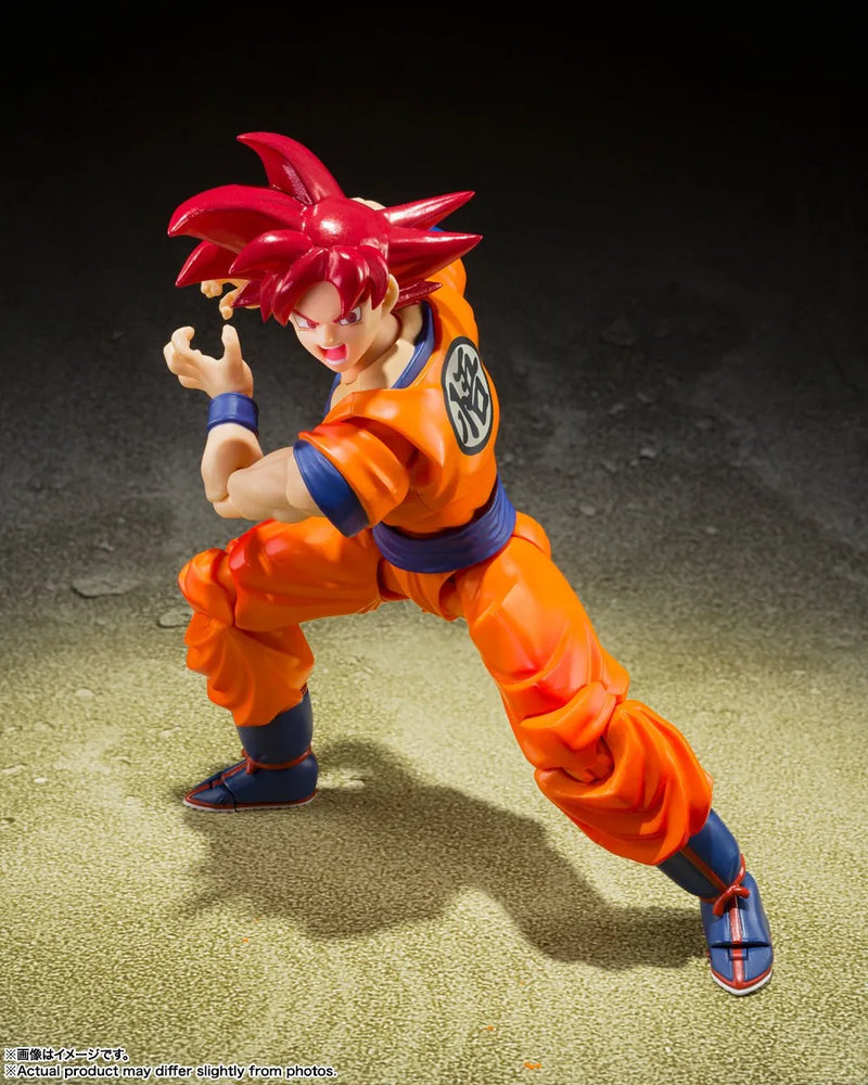 Original BANDAI S.H.Figuarts Super Saiyan God Red Hair Son GOKU Dragon Ball Z Anime Action PVC Model Collection Birthday Gift