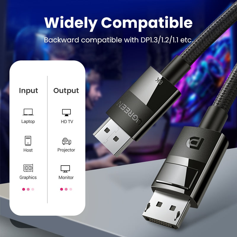 UGREEN Displayport Cable 8K DP1.4 4K144Hz Video Audio Cable for Xiaomi TV Box PC Laptop Monitor Video Game DP Cable Display Port ShakLabs Store