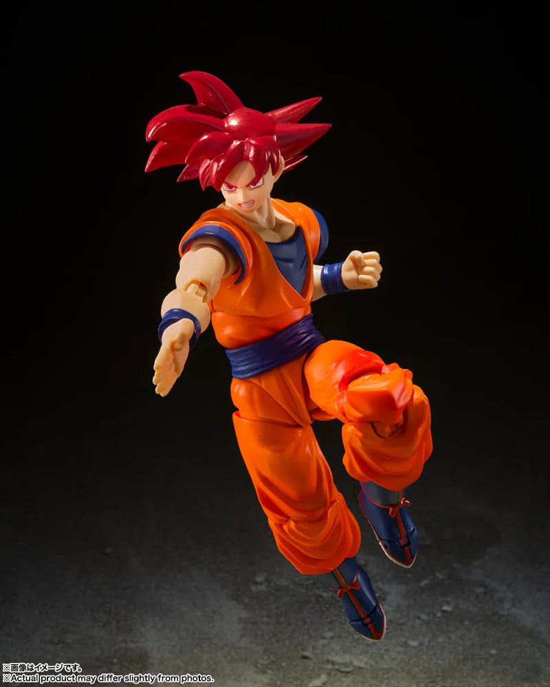 Original BANDAI S.H.Figuarts Super Saiyan God Red Hair Son GOKU Dragon Ball Z Anime Action PVC Model Collection Birthday Gift