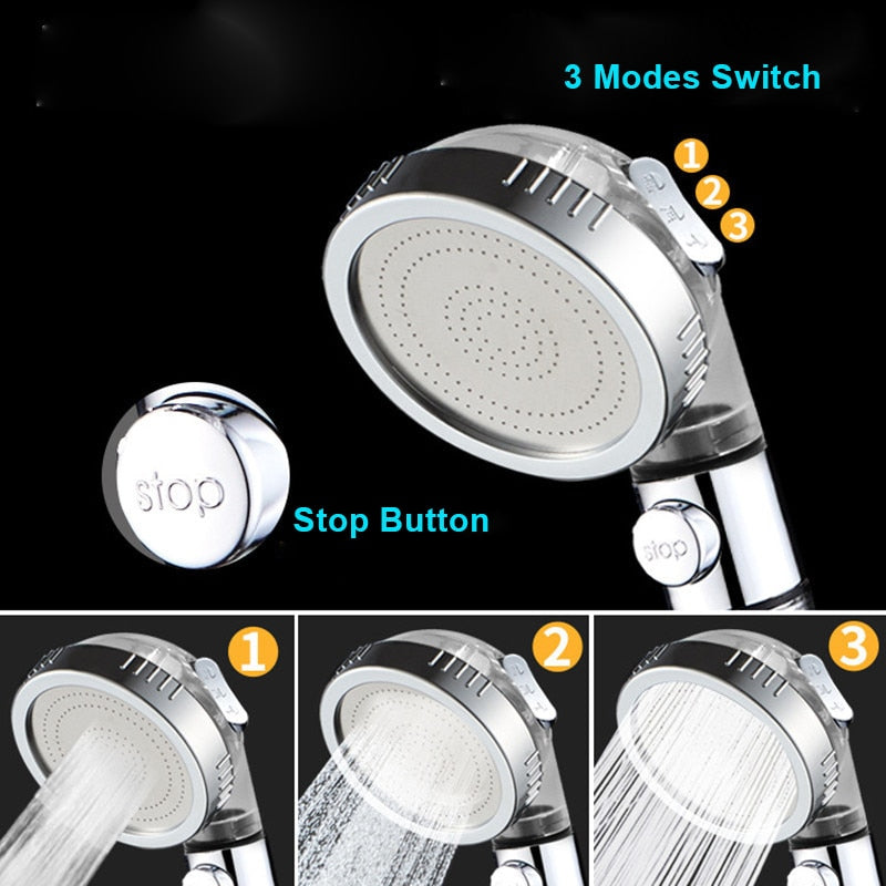 ZhangJi 3 Modes Adjustable High Pressure Shower Head Tourmaline Replaceable Filter SPA Shower Water Saving  Switch Button Shower ShakLabs Store