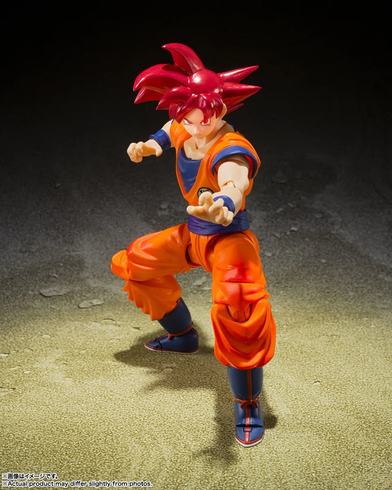 Original BANDAI S.H.Figuarts Super Saiyan God Red Hair Son GOKU Dragon Ball Z Anime Action PVC Model Collection Birthday Gift