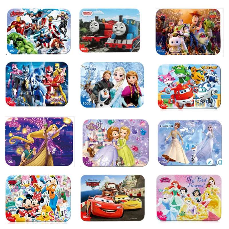 Join Disney Princesses, Cars, Sophia, and Spider - Man in this 100 - Piece Wooden Puzzle Set - SHAKLABS STORE