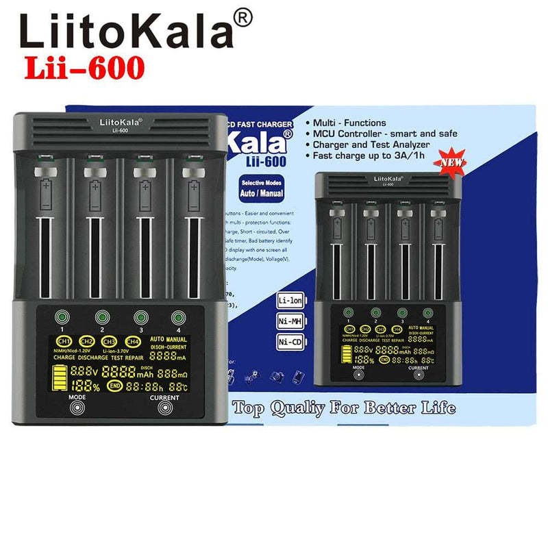 LiitoKala Lii - PL2 Battery Charger: Intelligent 4 - Slot Charger for 18650, 26650, 21700, AA, AAA Batteries - SHAKLABS STORE