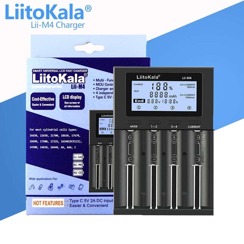 LiitoKala Lii - PL2 Battery Charger: Intelligent 4 - Slot Charger for 18650, 26650, 21700, AA, AAA Batteries - SHAKLABS STORE